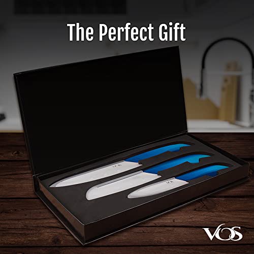 Vos Ceramic Knife Set, Ceramic Knives Set For Kitchen, Ceramic Kitchen Knives With Covers, Ceramic Paring Knife 4", 5", 6" Inch Blue #TOP5