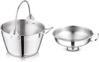 Penguin Home® 5L Maslin Pan with 14cm Wide Neck Jam Funnel|Stainless Steel Pot with Steel Canning Funnel for Preserving|Combo Maslin Pan & Jam Funnel with Side Handle|