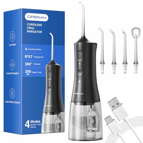 Image of Operan Water Picks, 4 Modes Travel Water Flosser Kit with 4 Tips, 300ml Portable Cordless Water Flosser for Teeth and Braces Care, Black, 1 Pack