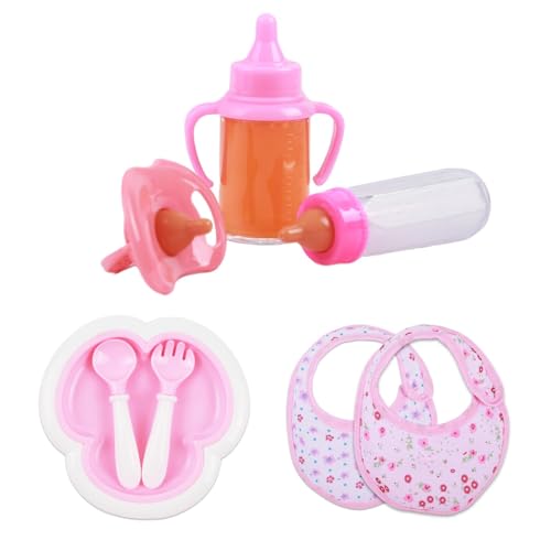 MAOSHYMS Biberón para Muñecas,8 Piezas Accesorios de Juguete para Niños,Accesorios para Muñecas Bebe Simulación de Alimentación, Pezón, Plato, Cuchara, Tenedor