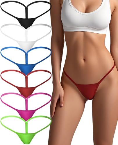 Cotton Underwear G-string Thong for Women Micro Sexy Ladies Panties Comfortable Stretch Low Rise 6 Pack