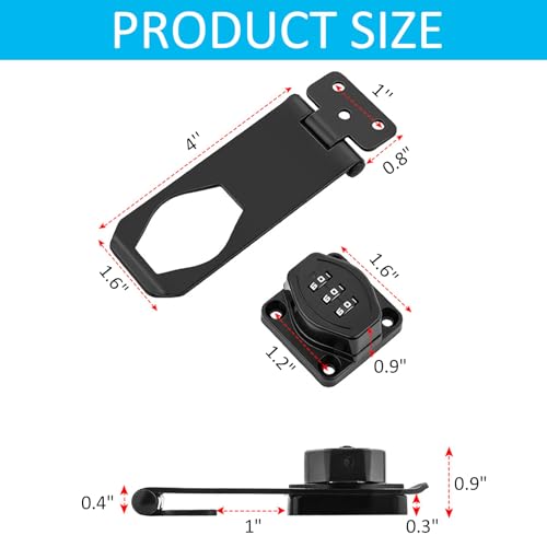 Mechanical Password Rotary Hasp Locks, 3 Digit Keyless Combination Lock for Cabinet Doors, Door Security Slide Latch Lock for Cabinets, Gate Locks for Barn Door, Bathroom, Outdoor - Image 4
