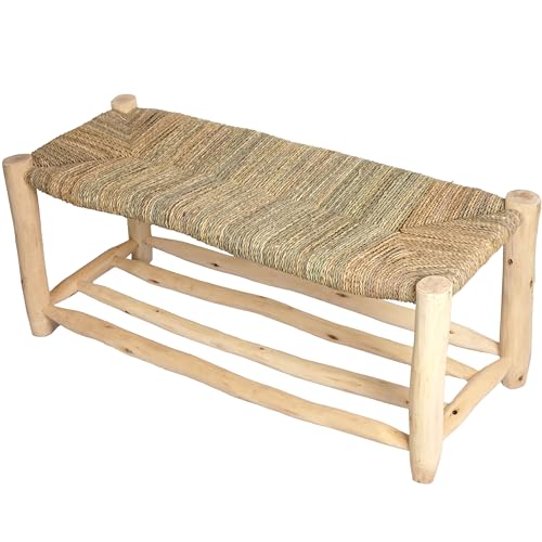 Bohome Living - Banc étagère à Chaussures Entrée en Bois et Corde, Pour l’entrée, Salle de Bain, Salon, Banquette Couloir (Tressage ligne, 100cm)