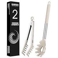 Cuillère à Spaghetti Et Pince à Pâtes, Cuillère En Silicone Antiadhésive Avec Dents Et Poignée En Acier Inoxydable, Pince à Spaghetti, Pince