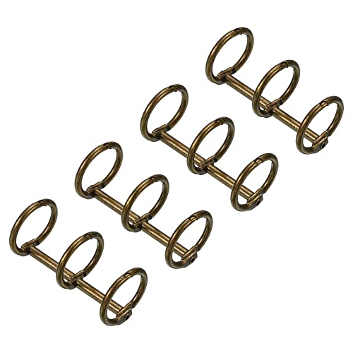 PATIKIL リング内径16mm バインダーリング 4個入り 取り外し可能 メタルブックリング オフィス ルーズリーフリング 3サークル 卓上 カレンダー フォト アルバム用 ブロンズ