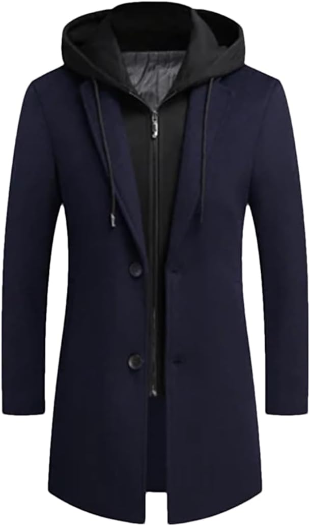 Haitpant Winter Men's Hooded Wool Jackets Middle Long Scarf Collar Cotton Thick Woolen Coat Luxurious Trench Outerwear