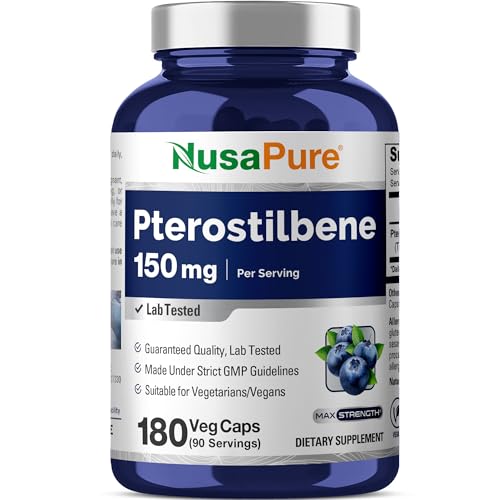 NusaPure Pterostilbene 150mg 180 Veggie Caps (Non-GMO Vegan)