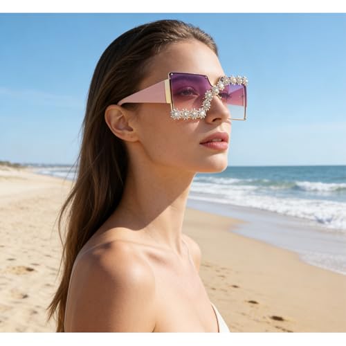 Image of mincl /Oversized Shield Sunglasses Woman 2019 Fashion Luxury Shades UV400 Vintage Flat Top Futuristic Sunglasses