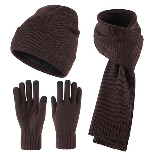 Home Prefer Men's Knit Beanie Hat Scarf Gloves Cold Weather Set Long Neck Scarf Touchscreen Gloves...