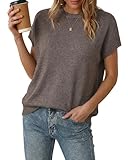 Arach&Cloz Womens 2026 Spring Summer Cashmere Blend Lightweight Short Sleeve Crew Neck Oversized Sweaters Vest Work Top Business Casual Plus Size Outfits Coffee Capsule Wardrobe M