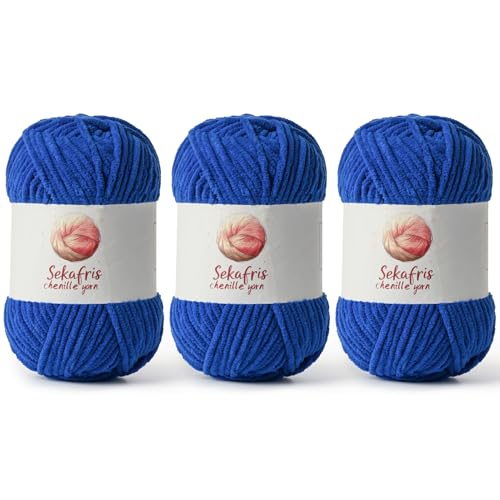 Image of Chenille Yarn for Crocheting, Size 5 Bulky,3 Sapphire Blue | 300g /393yds Soft Chunky Velvet Yarn for Crochet and Knitting,Fluffy Baby Yarn for Amigurumi,Blankets and DIY Crafts.