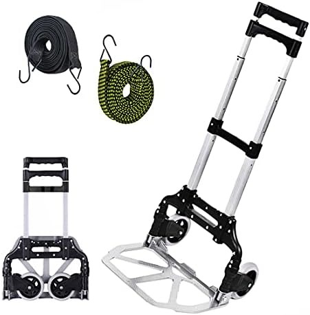 HBFBDRCT Folding Hand Truck, 165lbs Capacity Lightweight Portable Folding Dolly Multi-fuctional Foldable Hand Cart Heavy Duty Utility Cart for Home Office and Travel Use (Black 2 TPR Wheels)