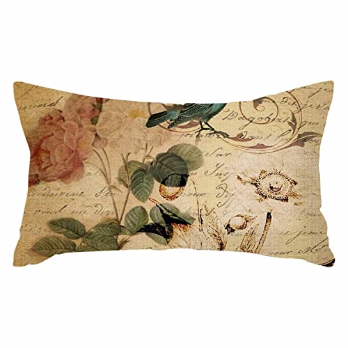 Ibiliu Throw Pillow Covers Victorian Bird Paris French Botanical Rose Cushion Pillow Case Home Decor Pillowcase 12X20 Inches #TOP15