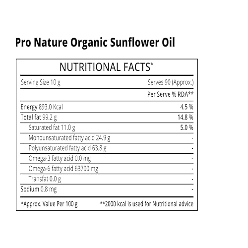 Image of Pro Nature 100% Organic Sunflower Oil, 500ml