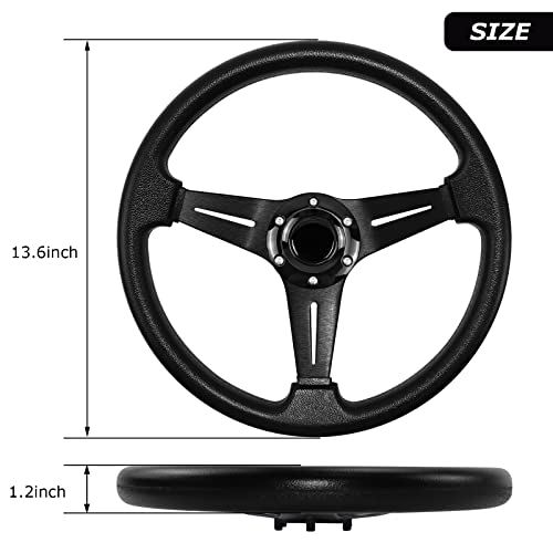 QYMOPAY Universal Racing Steering Wheel, 13.8 Inch 6 Bolt Anti-Slip Leather and Aluminum Gaming Steering Wheel with Horn Button for Racing/Car Sim Driving/JDM Sports Racing Steering Whee black - Image 3