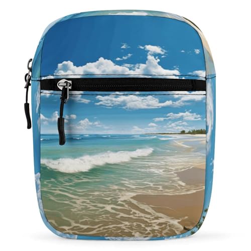 Personalized Small Crossbody Bag Water Resistant Messenger Bags Mini Sandy Beach Printing SlingBag For Men Women