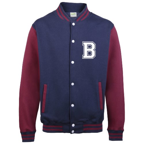 Chaqueta de béisbol con inicial en la parte delantera - Edward Sinclair - Navy & Burgundy sleeves 7-8 Años Cover