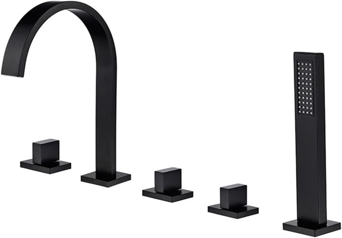 Bathtub Faucets 5PCS Mixer for Bath Tub Hot and Colder Water Crane with Hand Shower Chrome Finished Waterfall Bathtub Faucet(Matte Black A)