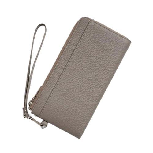 8Inch Money Organisers Women's Wallets Genuine Leather Long Money Clips Purses Handbags Card Cases (Gray)