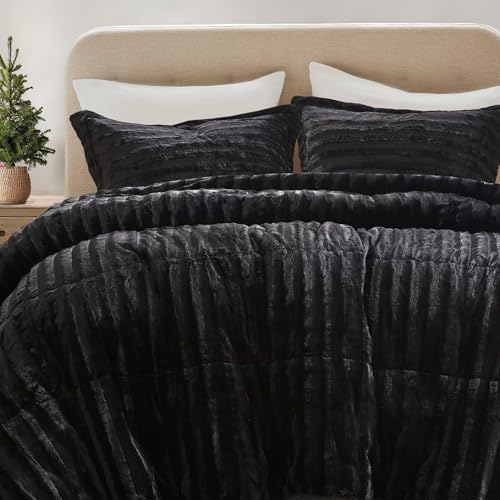 Madison Park Faux Fur Reversible Comforter Set, Down Alternative Filling, Modern Quilted Bedding