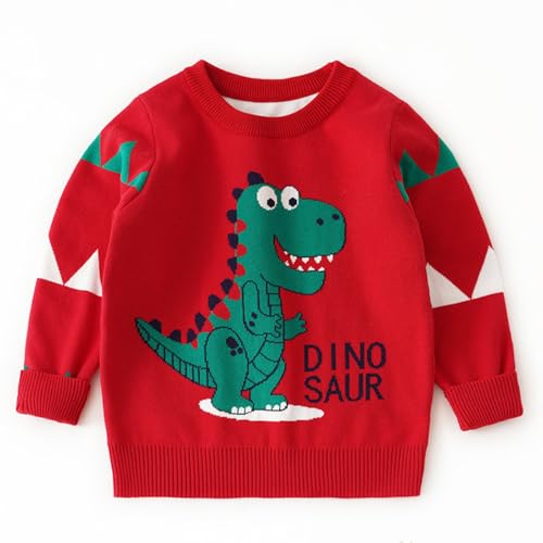 Boys Hoodie Sweatshirt Kids Baby Pullover Sweater Knit Dinosaur Print Sweater Coat For Autumn for (Red, 4-5 Years)2