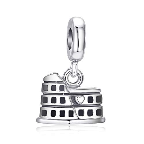 Ciondolo a forma del Colosseo di Roma, charm in argento Sterling 925, compatibile con braccialetti europei