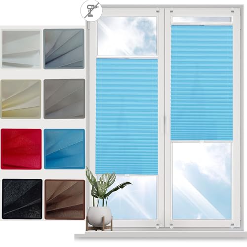 Estor Enrollable Noche y Día, 50 x 90 cm Fijación sin Taladrar, Estor Enrollable Thermo Estores Noche y Dia Elegantes para Ventanas y Puertas, Azul