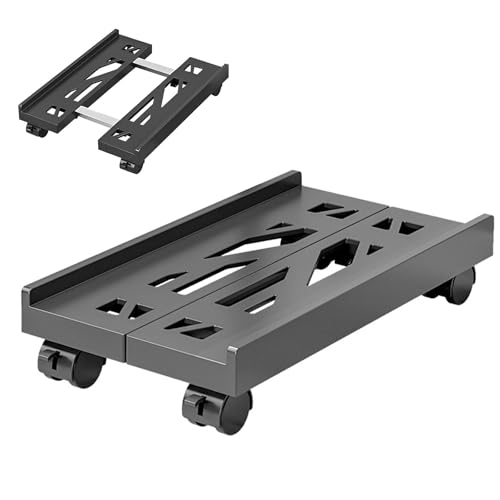 TerraShine CPUスタンド サーバーラック 伸縮式ラック PC収納ボックス 伸縮式 移動可能 落下防止 熱対策 キャスター付き スクトップ用 オフィス 自宅用 (ブラック)