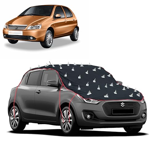 Image of Dog Protection Spike Car Cover for Tata Indica Ev2 Bonnet to Roof Easy Installation with 4 Elastic Hook Strap | Anti-Scratch Soft Cotton Inner | Complete Protection from Street Dogs & Monkeys