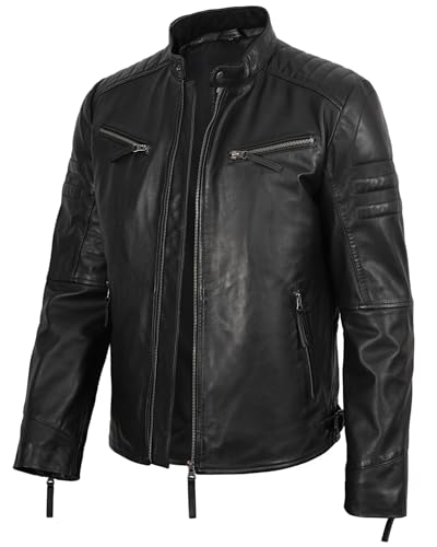 Image of Decrum Disc Black Leather Jackets For Men - Quilted Jacket Men | [1131947] Black Stanley, 3XL
