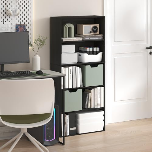 Image of Furinno Jaya Book Shelf, 5-Tier Bookshelf, 52 Inch Tall Standing Bookcase with Adjustable Shelf, 9.5 x 23.6 x 52.6, for Home Office, Bedroom, Living Room, Espresso