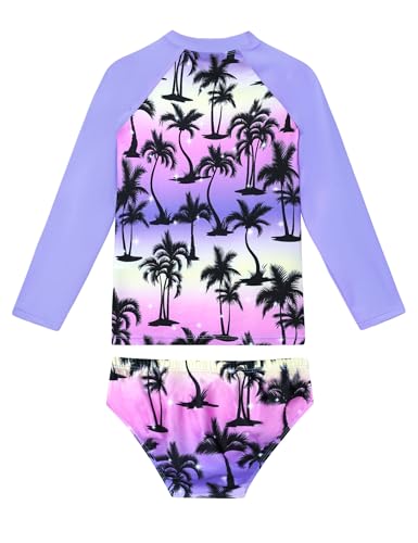 Image of Girls Swimsuit Long Sleeve Rush Guard Bathing Suit Swimwear with Bikini Bottom Sun Protection