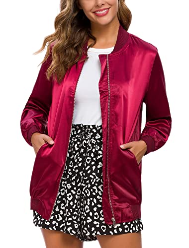 Just Quella Womens Classic Zip Up Satin Midi Bomber Jacket 8619