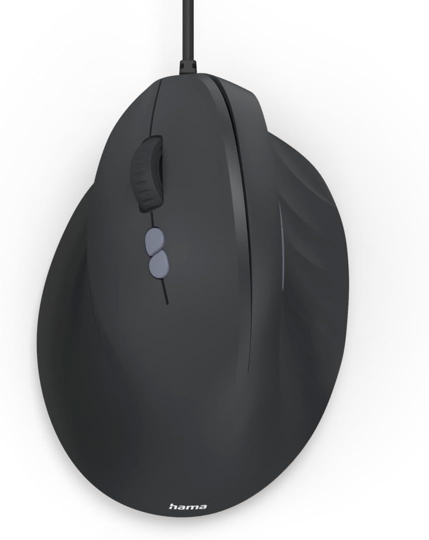 Hama Wired Ergonomic Mouse, Optical Sensor, Left Hand, Vertical Design, Black, ECM-500L for PC/Desktop/Laptop