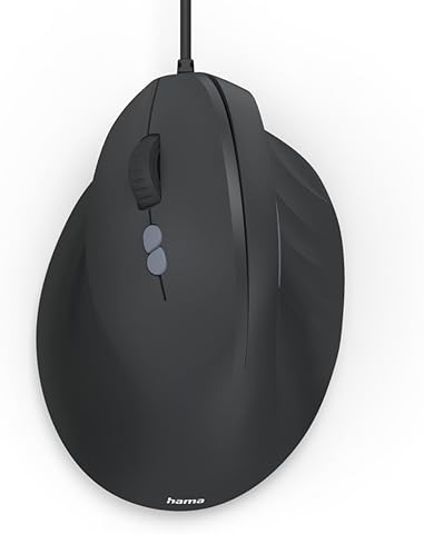 Hama | Ratón ergonómico Vertical para Zurdos. (Sensor óptico Ajustable 1800 dpi, 6 Botones silenciosos, Conexión por Cable USB, Diseño para Mano Izquierda) Negro.