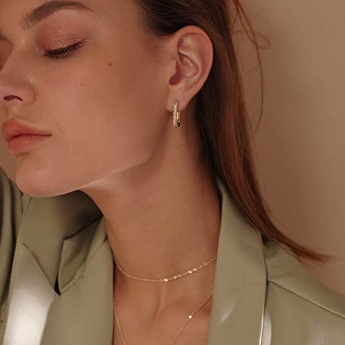 MEVECCO Gold U Shape Huggie Hoop Earrings 18K Gold Plated Dainty Cubic Zirconia Oval Huggie Earring for Women Cute minimalist Fashion Hoops Sleeper Earrings Jewelry4