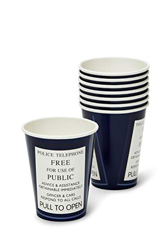 Doctor Who TARDIS Party Cups - 8-Piece 9oz Paper Cup Set - Tardis Police Call Box Door - Themed Tableware Party Decorations - Space & Time Travel Birthday Party Supplies - Favors For Kids, Teen, Fans