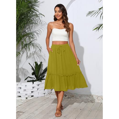Image of Witsmile Women's Skirts - Elastic High Waist A-Line Midi Skirt with Pockets for Women Dressy Casual(Mustard,L)