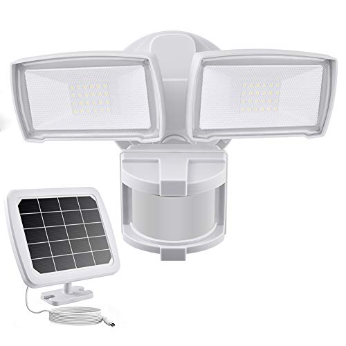 Solar Security Lights Outdoor, LED Solar Motion Sensor Light , GLORIOUS-LITE Rechargeable 1000lm Flood Light, 2400mAh Battery, 5500K, IP65 Waterproof for Garage, Yard, Porch, Entryways - White