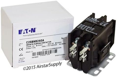 Replacement for Furnas 45GG20AF - Replaced by Eaton/Cutler Hammer C25BNB240A Contactor, 2-Pole, 40 Amp, 120 VAC Coil Voltage