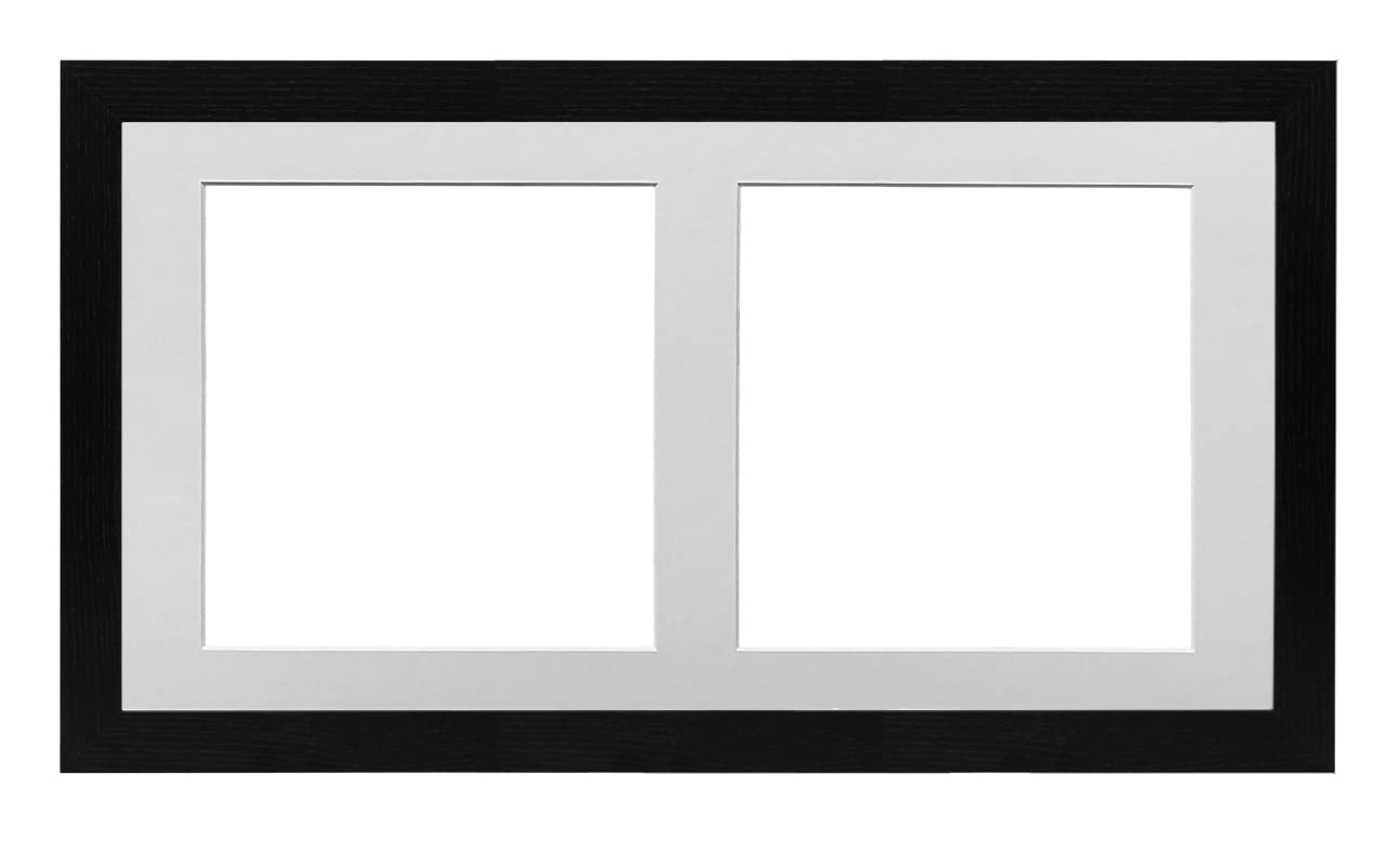 Black Frame 20x10' Multi Aperture Picture Frame with White Mount to fit (2x) 8x8' Photos with Perspex Sheet - Wall Mountable Landscape or Portrait