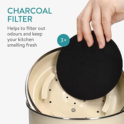Navaris Metal Compost Caddy Bin - 3 Litre Kitchen Composting Bucket with Charcoal Filters and Lid for Indoor Organic Food Waste Recycling - Cream