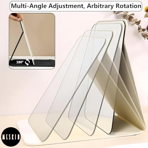 Image of MESKIN Portable Tablet Style Makeup Mirror with Foldable Stand | Compact Folding Free Hand Standing Mirror | Travel Friendly Vanity Mirror with PU Flap Cover (Pack of 1, Cream)