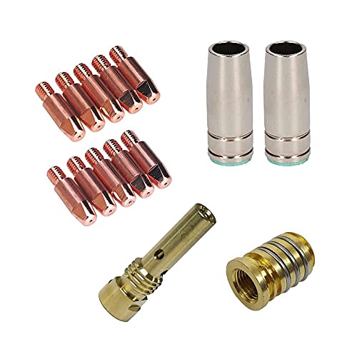 Image of MB25 MIG Welding CONSUMABLES KIT Torch Contact Tips Nozzle Gas Shroud 25AK 14pc (0.8mm Tips)