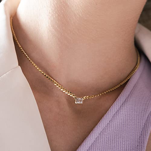 espere Baguette CZ Necklace | Emerald Cut Pendant Cuban Link Chain Choker 14'' with 2'' Extender2