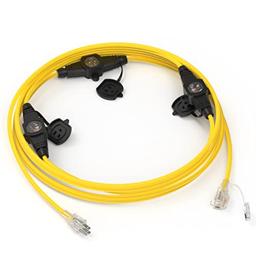 Tooliom Nema 5-15R Outdoor Power Extension Cord 14 Gauge 25Ft For Outdoor Landscaping Lighting With Led Indicator Ul Listed #TOP29