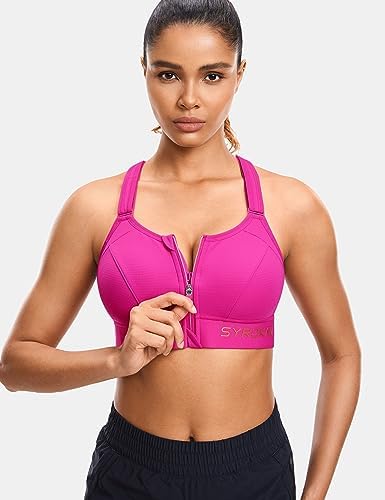 SYROKAN Sport BH Vrouwen Sterke Ondersteuning Wired BH's Voorsluiting Gewatteerd Non-wired Goede Ondersteuning wit 75D