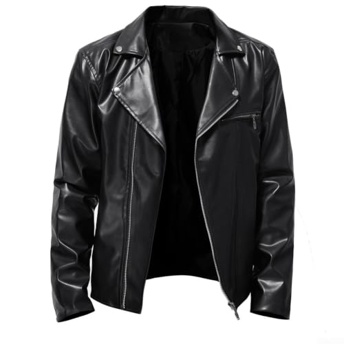 Veste moto punk homme en cuir synthétique noir pour le printemps