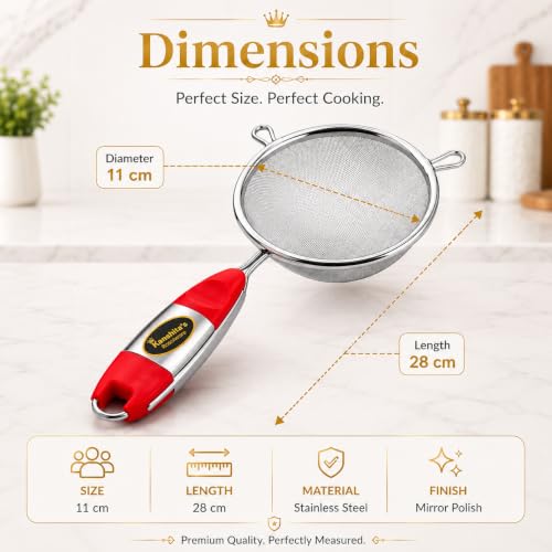 Image of Kanshita's Rasoiware Small Stainless Steel Soup & Juice Strainer 11 cm | Fine Mesh Kitchen Chalni for Juice, Soup, Gravy, Stock & Liquid Filtering | Rust Resistant Handle | Silver