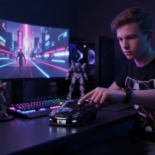 Image of Hypercar Alarm Clock- Realistic Engine and Light Effects, Sports Car Desk Clock with Realistic Engine Sound & Light Effects, Race Cars Style Digital Alarm Clockd for Home Decor (Blue)